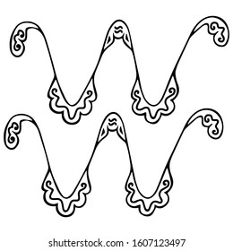 Refined hand drawn zodiac sign Aquarius. Zodiacal symbol for decor of astrological forecasts and coloring page with an ornament of wavy lines inside on a white background. Vector.