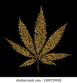 Refined hemp leaf in gold overlay