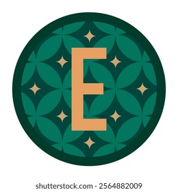 Refined letter E design encased in a circular frame with intricate geometric flower patterns and subtle gold accents, perfect for elegant branding, artistic logos, or creative marketing visuals.