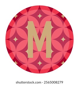 Refined Letter M badge with a circular design and floral-inspired red and gold geometric pattern. A sophisticated choice for premium branding or elegant projects seeking a polished aesthetic.