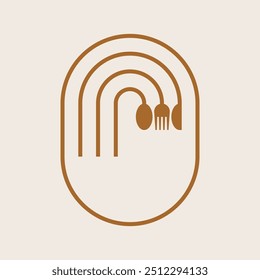 Refined Letter R Logo Design. Line Letter R Initial Forming Spoon, Fork, Knife. Logo for Restaurant, Cafe and Food Sector.