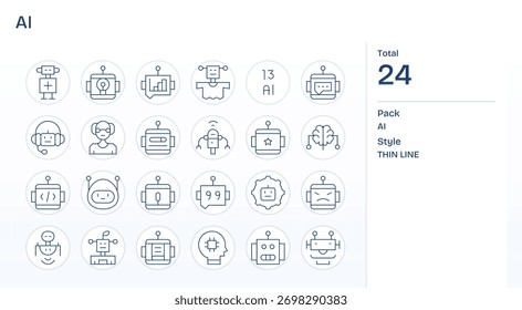 A refined library of 24 Thin Line icons crafted for Ai, ideal for enterprise design.