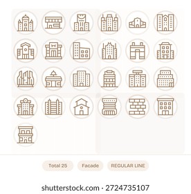 Uma biblioteca refinada de 25 ícones de linha regular criados para o Fachada, ideal para o design empresarial.