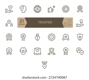 Uma biblioteca refinada de 25 ícones de linha regular criados para Trusted, ideal para design empresarial.
