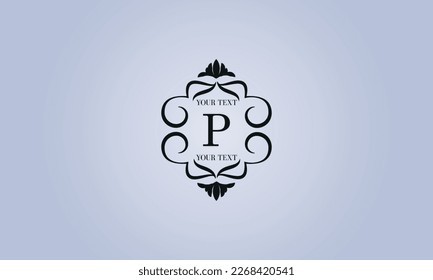 Refined logo with the letter P in the center (sign, symbol, emblem, ornament). Modern vector monogram with space for text.