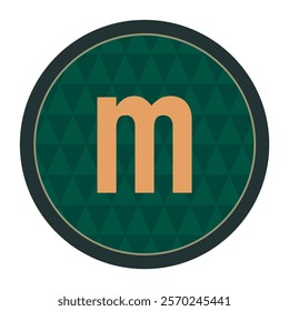 A refined lowercase m in a dark green circle, complemented by a sleek border and subtle geometric accents. Suitable for versatile graphic design projects.