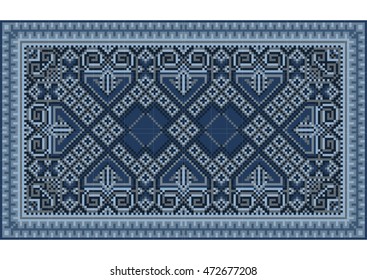 A refined luxurious vintage oriental carpet with dark blue and bluish shades
