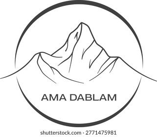 A refined monoline illustration of Ama Dablam enclosed in a circular frame, capturing its iconic ridge flow with clean and consistent line work. Ideal for premium outdoor branding, badges, and modern identity applications.
