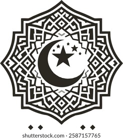 A refined Ramadhan logo with geometric Islamic arches, crescent moon, and star. The clean layout makes it ideal for vector-based design and branding.