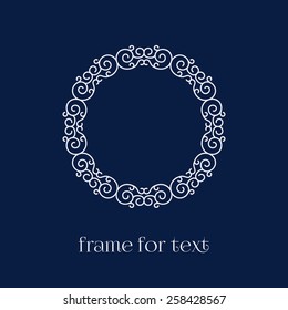 Refined round frame with space for text in outline style. Vector illustration.