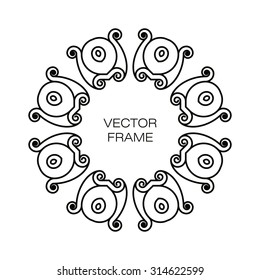 Refined round frame with space for text in outline style. Vector illustration.
