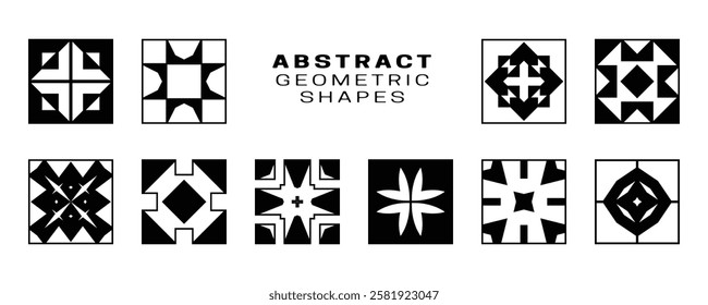 A refined set of geometric abstract forms in a clean, modern style. These high-contrast shapes work well for branding, textile patterns, packaging, and contemporary digital art.