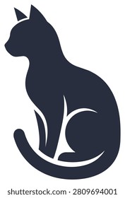 Refined vector graphic of sitting cat silhouette featuring smooth curves and balanced composition. Perfect addition for modern pet focused visual design assets.