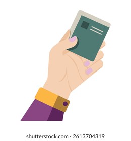 A refined vector illustration of a hand holding a card, perfect for elevating financial services, payment solutions, banking visuals, and corporate branding efforts