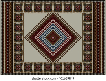 Refined vintage ethnic carpet with beige at the middle
