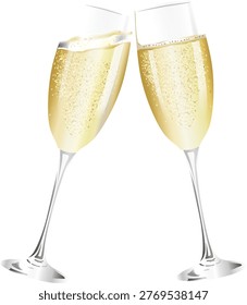A refined and visually appealing digital illustration capturing the timeless moment of two champagne flutes gently clinking together in a celebratory toast. This elegant composition symbolizes joy, success, unity, and shared happiness, making it a perfect representation of special occasions and memorable events. The clean and polished design highlights the transparency and shine of the glass, with subtle reflections and delicate detailing that enhance realism while maintaining a modern artistic style.

The composition focuses on the interaction between the two glasses, positioned to emphasize connection and celebration. The gentle motion of the toast conveys a sense of warmth and positivity, making the artwork suitable for a wide variety of themes. The balanced layout ensures visual clarity, allowing the central subject to stand out while leaving space for additional design elements such as text or branding.

This illustration is ideal for use in New Year greetings, wedding invitations, anniversary cards, party promotions, corporate events, and social media content. Its universal symbolism makes it adaptable across cultures and occasions, providing flexibility for both personal and commercial creative projects. The minimal yet sophisticated approach ensures compatibility with modern design trends while also fitting seamlessly into more traditional layouts.

Designed with versatility in mind, the artwork performs well across both digital and print formats, maintaining sharpness and clarity at different sizes. It can be used as a standalone graphic or integrated into larger compositions, offering designers creative freedom in layout and presentation. The elegant theme makes it especially suitable for premium branding and upscale event materials.

With its combination of simplicity, symbolism, and visual elegance, this champagne toast illustration delivers a strong celebratory message. It captures the essence of togetherness and achievement.