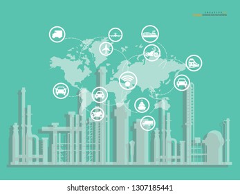 refineries and power plants with transport  network .Power factory concept. vector illustration.