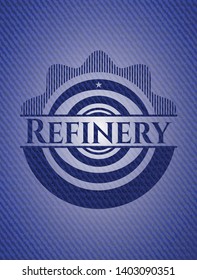 Refinery badge with jean texture. Vector Illustration. Detailed.