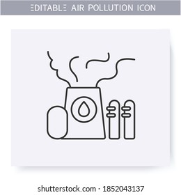 Refinery emissions, line icon. Oil refining toxic fumes. Smog, biohazard emissions. Greenhouse effect. Environment pollution and ecology damage concept. Isolated vector illustration. Editable stroke 