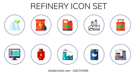 refinery icon set. 10 flat refinery icons.  Simple modern icons about  - factory, oil, gas, gasoline, industry, fuel, nuclear plant