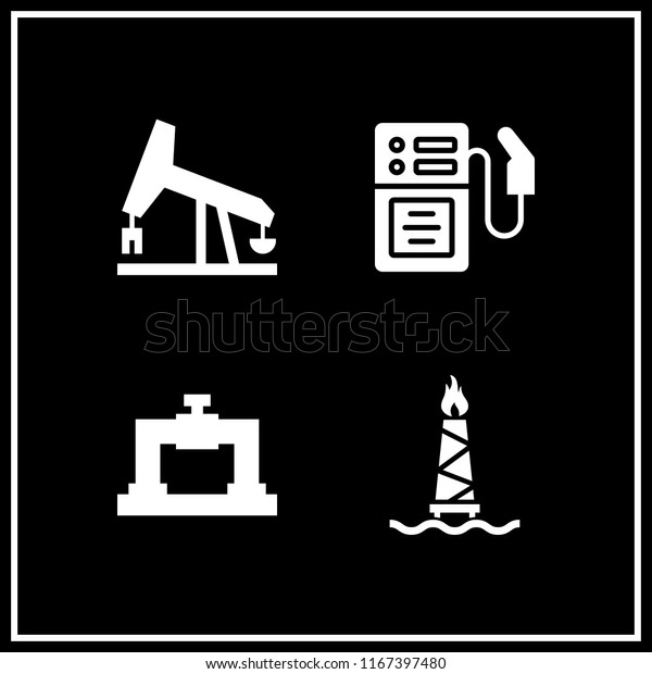 refinery\
icon. This set with oil extractor, pipeline, gas station and oil\
mining fire vector icons for mobile and\
web