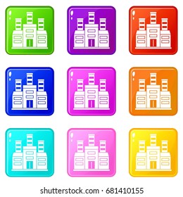 Refinery icons of 9 color set isolated vector illustration