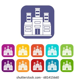 Refinery icons set vector illustration in flat style in colors red, blue, green, and other