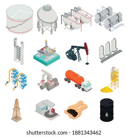Refinery plant icons set. Isometric set of refinery plant vector icons for web design isolated on white background