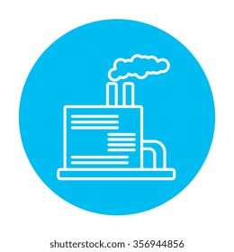 Refinery plant line icon for web, mobile and infographics. Vector white icon on the light blue circle isolated on white background.