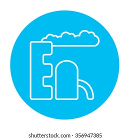 Refinery plant line icon for web, mobile and infographics. Vector white icon on the light blue circle isolated on white background.