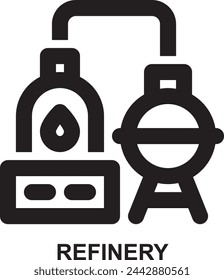 refinery, refineries, refinery plant, oil refinery, petroleum, manufacture, industry, factory expanded outline style icon for web mobile app presentation printing