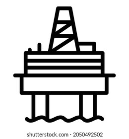 Icono de la plataforma de perforación de refinería. Icono vectorial de la plataforma de perforación marina de refinación de esquema para diseño web aislado en fondo blanco