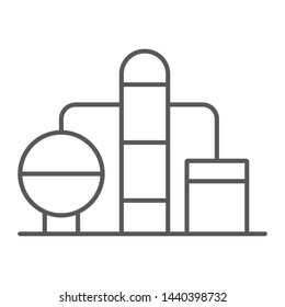 Refinery thin line icon, fuel and plant, oil factory sign, vector graphics, a linear pattern on a white background, eps 10.