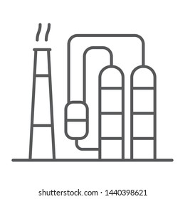 Refinery thin line icon, industy and factory, industrial plant sign, vector graphics, a linear pattern on a white background, eps 10.