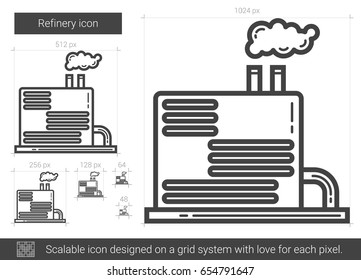 Refinery vector line icon isolated on white background. Refinery line icon for infographic, website or app. Scalable icon designed on a grid system.