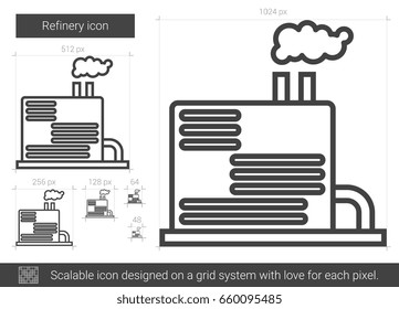 Refinery vector line icon isolated on white background. Refinery line icon for infographic, website or app. Scalable icon designed on a grid system.