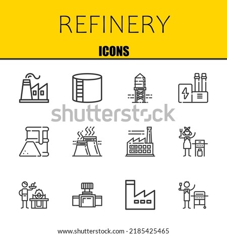 refinery vector line icons set. factory, industry tank and reservoir Icons. Thin line design. Modern outline graphic elements, simple stroke symbols stock illustration