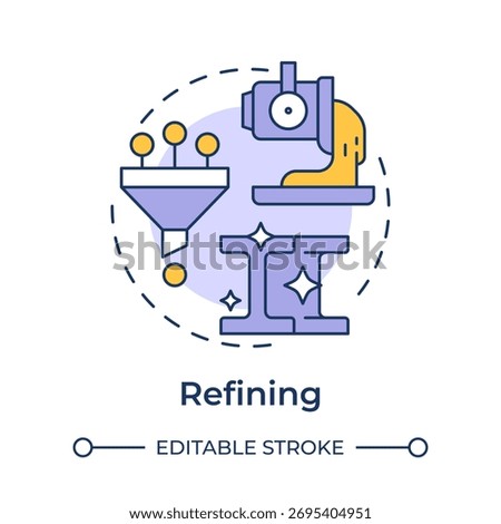 Refining multi color concept icon. Purification of metal. Removing remaining impurities. Stage of metallurgical process. Round shape line illustration. Abstract idea. Graphic design. Easy to use in