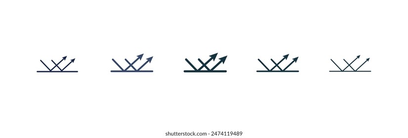 Reflect icon set. bounce surface arrows vector symbol. anti uv ray light protection properties sign. sunlight or heat block icon. reflection arrows symbol in black filled and outlined style.