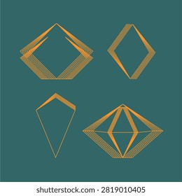 Reflect pure structural prestige and everlasting wealth with this magnificent vector graphic asset pack showcasing a premium collection of stylized jewelry crystals. The design kit masterfully geometricizes a rich variety of multi-faceted gemstone cuttings, transforming raw mineral angles into majestic symmetrical icons defined by sharp linear details. Evoking the supreme lavishness and architectural pride of the roaring twenties, this versatile design layout bundle serves as an exceptional kit for high-end diamond retailers, boutique artisan jewelry branding, upscale beauty salons, or premium cosmetics packaging.