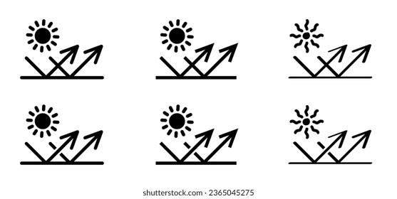 Reflect sun rays. Refraction of light. Sun uv protection related. line. Skincare illustration, sign for cream, cosmetics packaging. Block solar light. Reflect ultraviolet radiation. Anti glare icon.