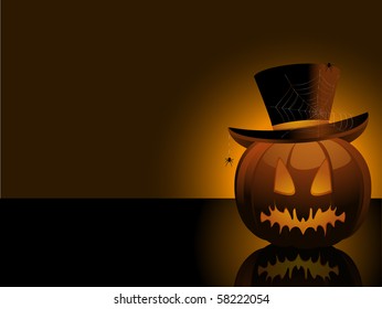 Reflected halloween pumpkin wearing top had with spiders' web and spider