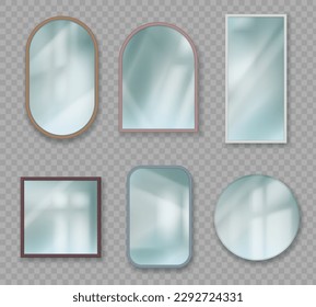 Reflected mirrors. Decor glossy furniture of different geometrical forms decent vector mirror set