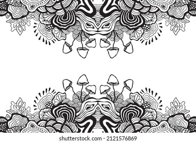Reflected pattern. Design element.Seamless pattern abstract background with colorful ornament. Mysterious psychedelic relaxation pattern. Hand draw illustration.