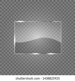 	Reflecting glass banner. Gloss rectangle reflection 3d panel texture or clear window on transparent display background vector frame