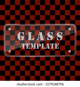 Reflecting glass banner. Gloss rectangle reflection 3d panel texture or clear window on transparent display background vector frame