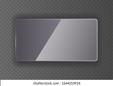Reflecting glass banner. Gloss rectangle reflection 3d panel texture or clear window on transparent display background vector frame
