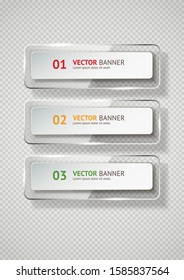 Reflecting Glass Banner. Gloss Reflection 3d Panel Or Clear Text Box Banner On Transparent Display Background Vector