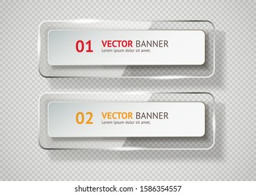 Reflecting Glass Banner. Gloss Reflection 3d Panel Or Clear Text Box Banner On Transparent Display Background Vector