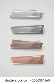 Reflecting glass banner. Gloss reflection 3d panel or clear text box banner on transparent display background vector